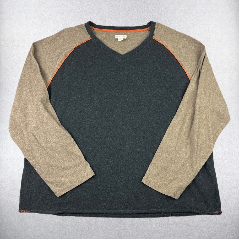 Carbon 2 Cobalt Shirt Mens 2XL Charcoal Stone Cotton Raglan Long Sleeve V Neck